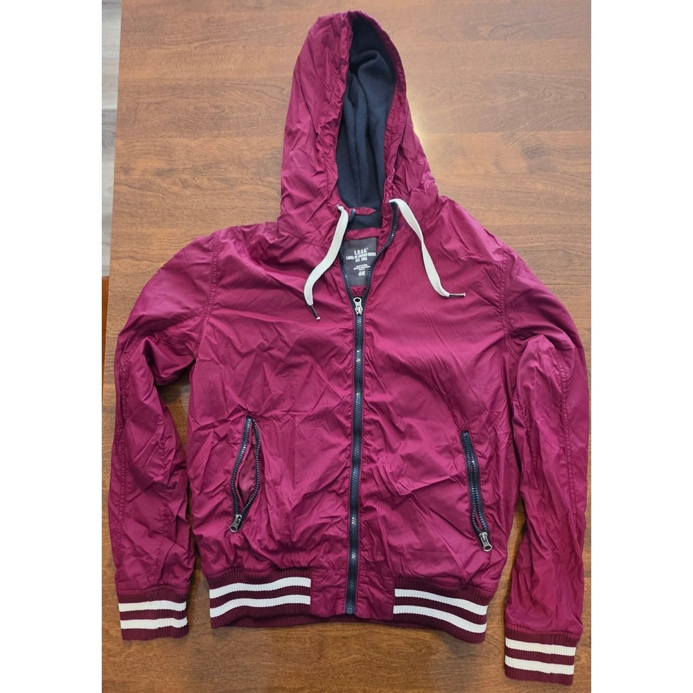 HM L.O.G.G. Mens Burgundy Lightweight Hooded Windbreaker Jacket Maroon Size M